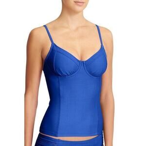 Athleta Kaimana Tankini Top 36 B/C Tall Swim Bra Cup Bustier Blue Surf Underwire